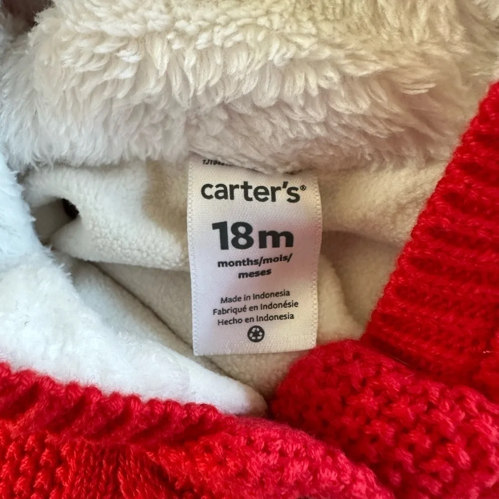 Carters Baby Girls Red Cable Knit Hooded Poncho Sherpa Lined Sweater 18M‎